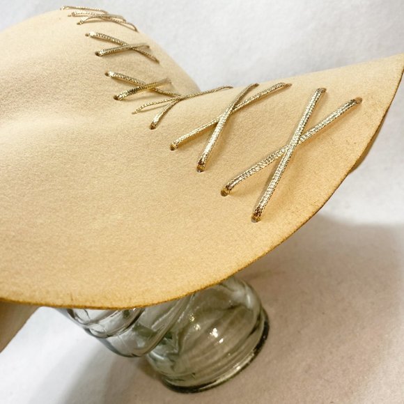 Custom Tan Wool Lace-Up Wide Brim Floppy Hat OS main image 16